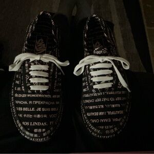 Vans Black and Pink Text Sneakers